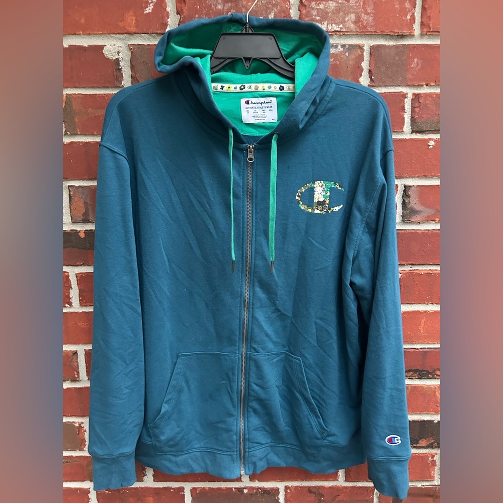 Champion Women's Plus Size Campus French Terry Full Zip Hoodie Teal Jacket E8